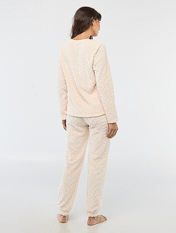 Completo pigiama lungo caldo e materiale testurizzato - 2 pezzi