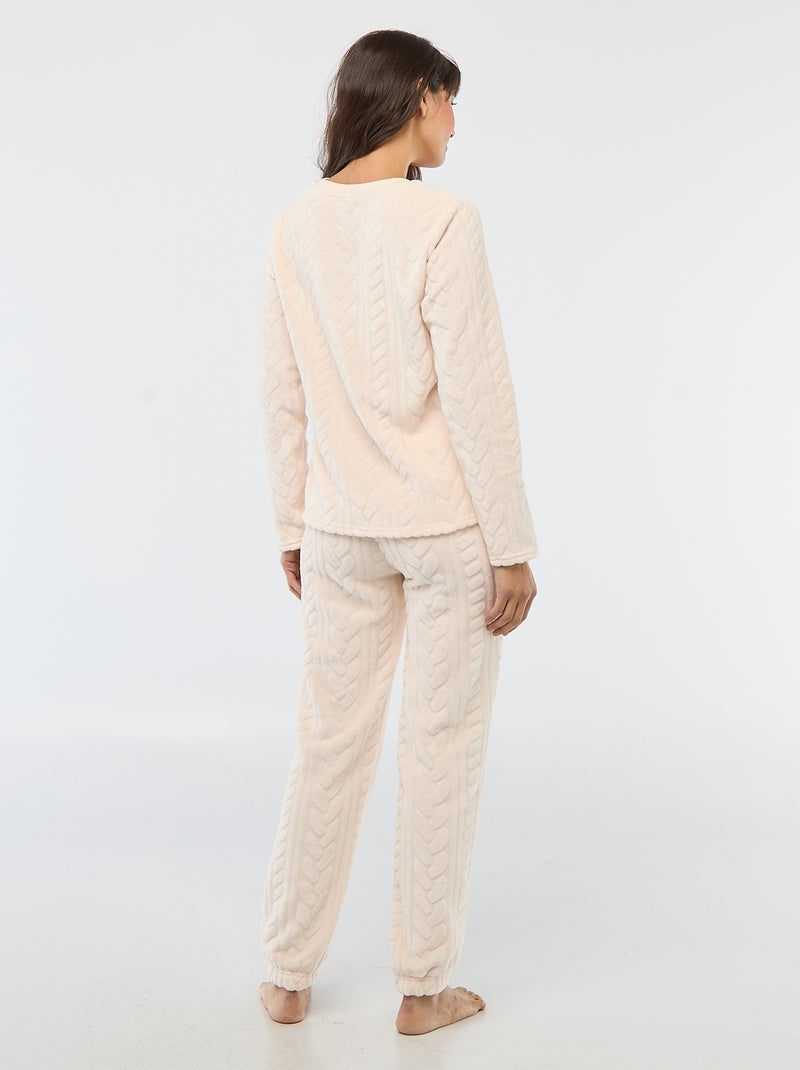 Completo pigiama lungo caldo e materiale testurizzato - 2 pezzi Rosa - Kiabi