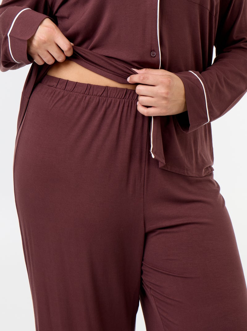 Completo pigiama lungo camicia + pantaloni - 2 pezzi Marrone - Kiabi