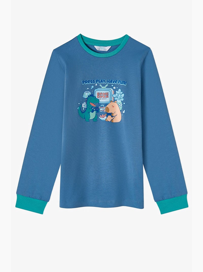Completo pigiama lungo capy&dino together da bambino penti Blu Arancio - Kiabi
