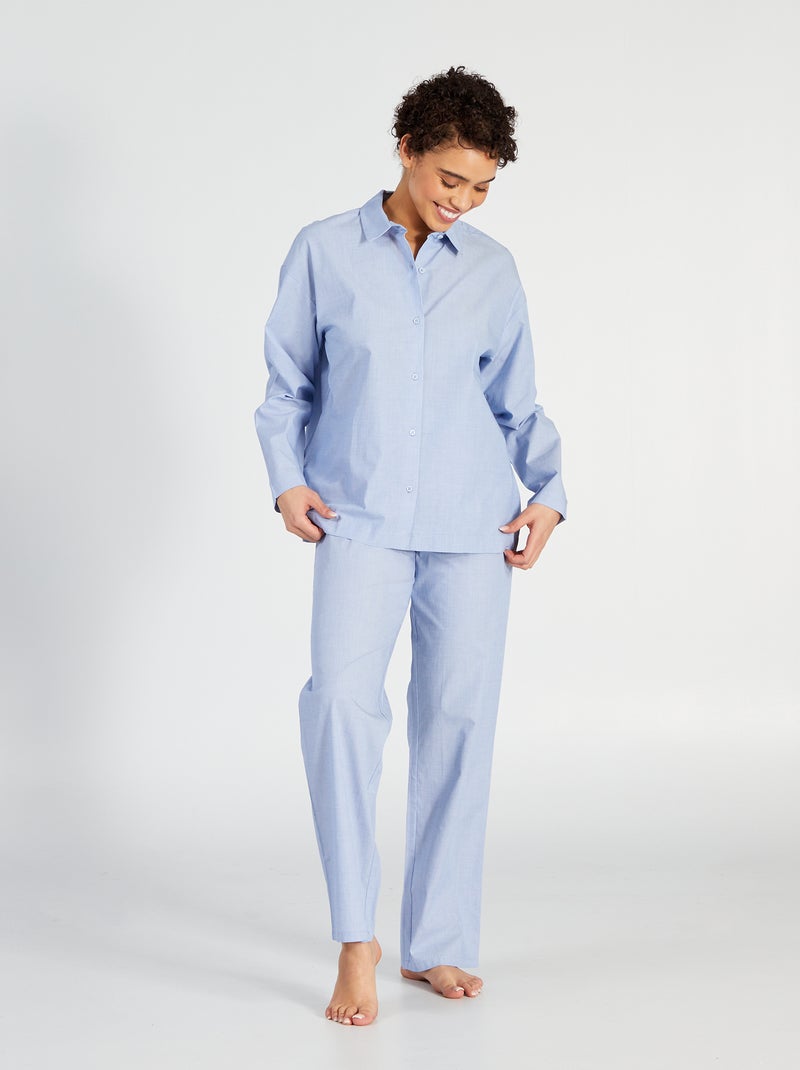 Completo pigiama lungo chemisier + pantaloni - 2 pezzi BIANCO - Kiabi
