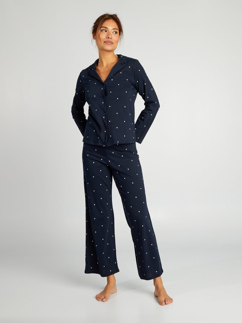 Completo pigiama lungo con scrunchie 3 pezzi BLU - Kiabi