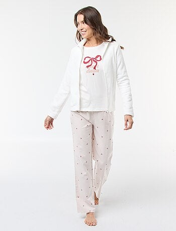 Completo pigiama lungo + felpa con zip in pile - 3 pezzi
