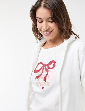 Completo pigiama lungo + felpa con zip in pile - 3 pezzi