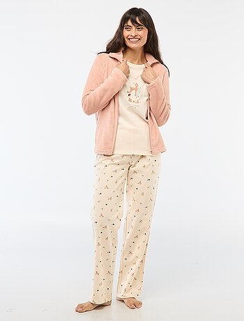 Completo pigiama lungo + felpa con zip in pile - 3 pezzi