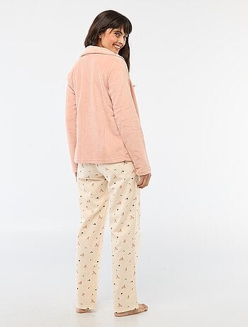 Completo pigiama lungo + felpa con zip in pile - 3 pezzi