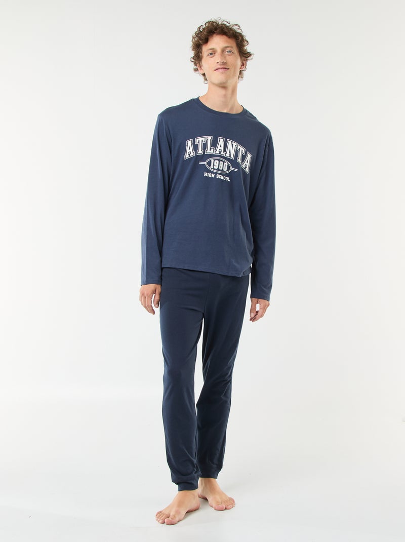 Completo pigiama lungo in jersey t-shirt + pantaloni - 2 pezzi Blu - Kiabi