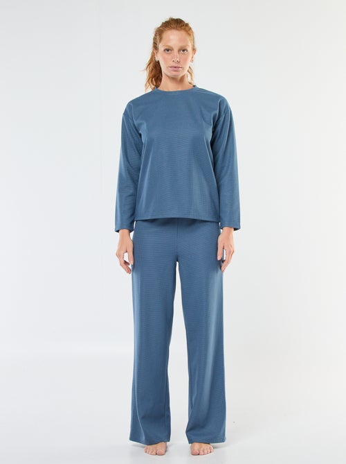 Completo pigiama lungo in maglia waffle - 2 pezzi - Kiabi