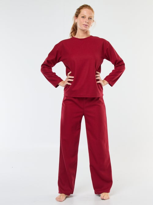 Completo pigiama lungo in maglia waffle - 2 pezzi - Kiabi