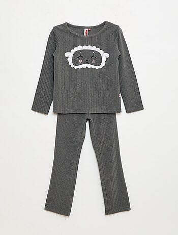 Completo pigiama lungo in materiale soffice e a coste t-shirt + pantaloni - 2 pezzi