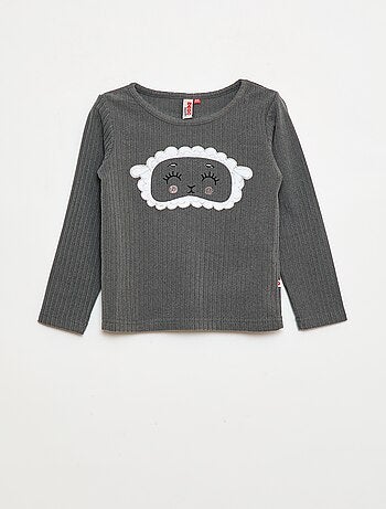 Completo pigiama lungo in materiale soffice e a coste t-shirt + pantaloni - 2 pezzi