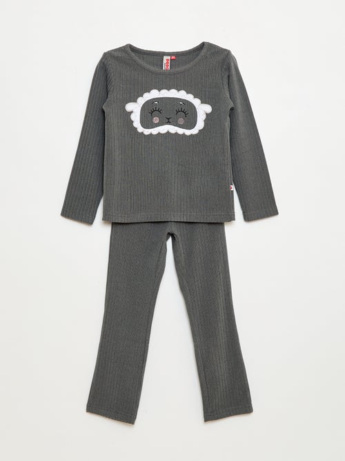 Completo pigiama lungo in materiale morbido e a coste t-shirt + pantaloni - 2 pezzi - Kiabi