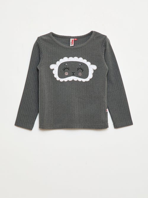 Completo pigiama lungo in materiale morbido e a coste t-shirt + pantaloni - 2 pezzi - Kiabi