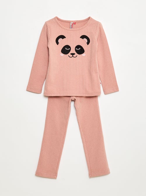 Completo pigiama lungo in materiale morbido e a coste t-shirt + pantaloni - 2 pezzi - Kiabi