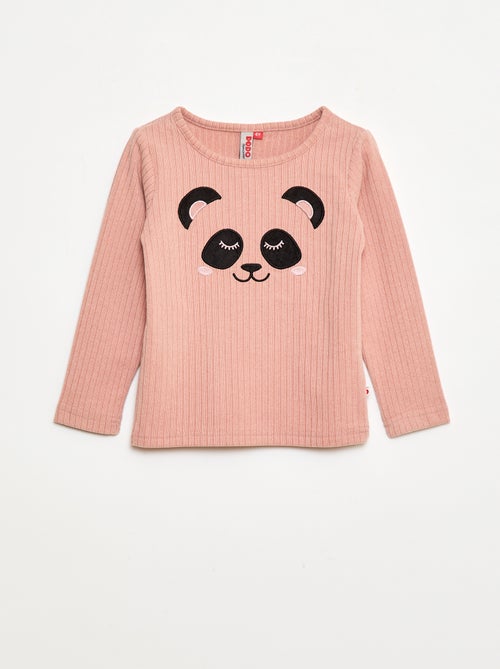 Completo pigiama lungo in materiale morbido e a coste t-shirt + pantaloni - 2 pezzi - Kiabi