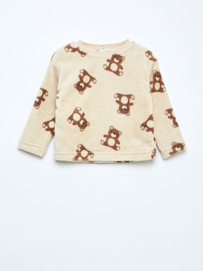 Completo pigiama lungo in pile - 2 pezzi Beige - Kiabi