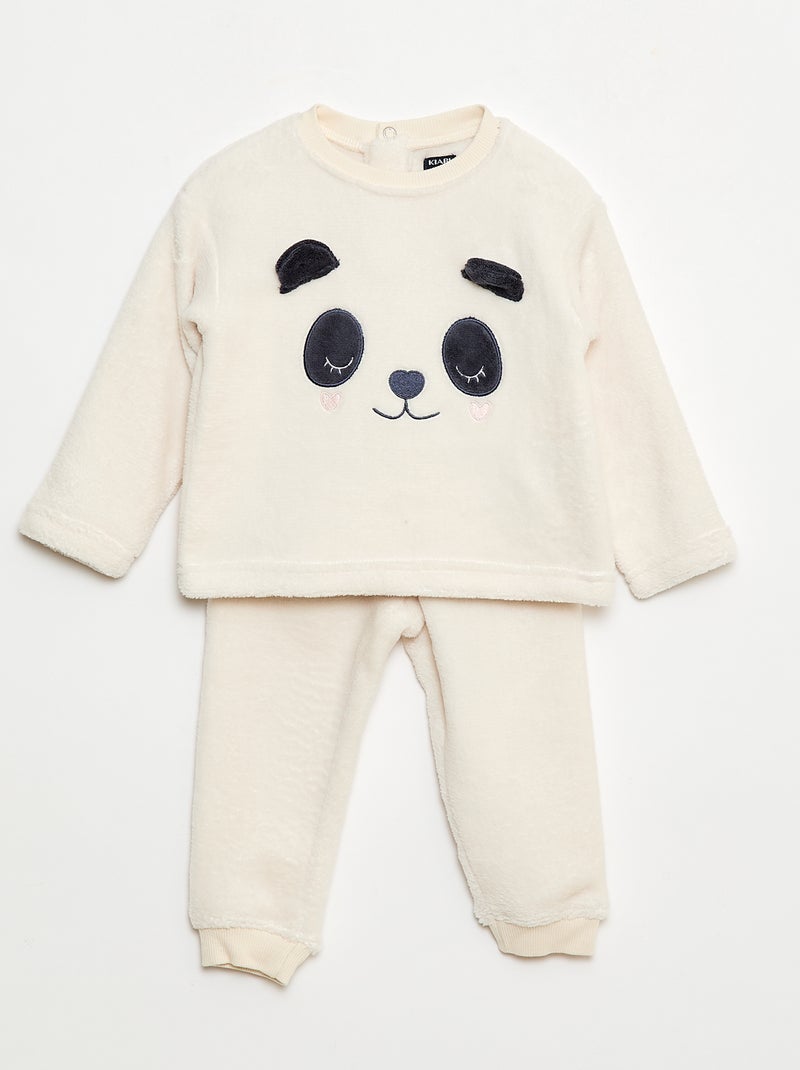 Completo pigiama lungo in pile - 2 pezzi Bianco - Kiabi