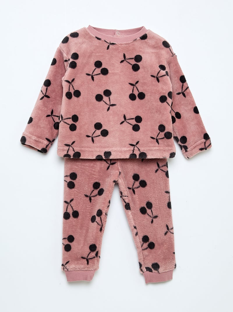 Completo pigiama lungo in pile - 2 pezzi Rosa - Kiabi