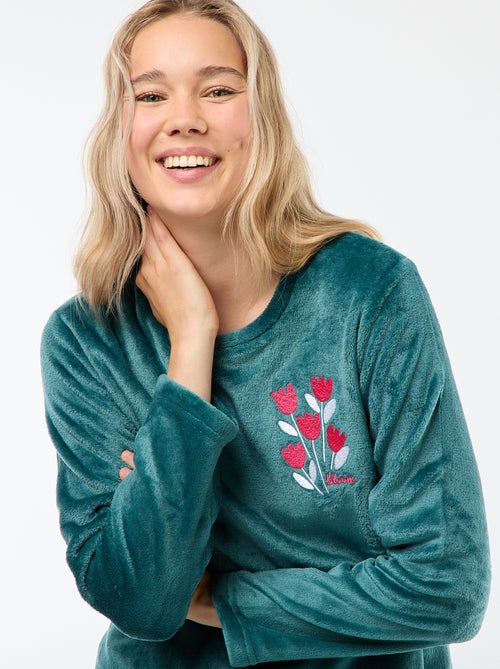 Completo pigiama lungo in pile - 2 pezzi - Kiabi