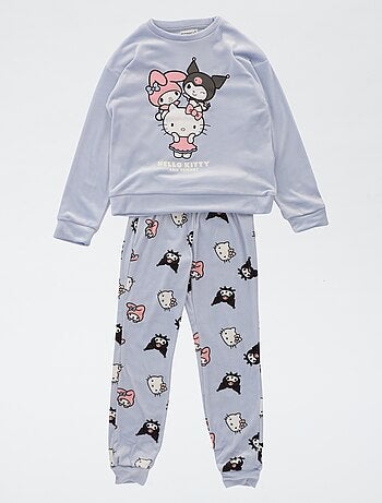 Completo pigiama lungo in pile 'Kuromi' 'Hello Kitty' - 2 pezzi