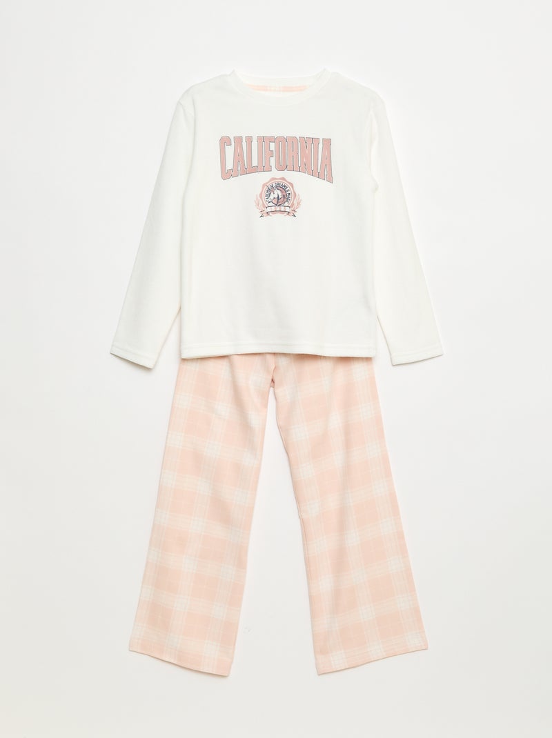 Completo pigiama lungo in pile t-shirt + pantaloni - 2 pezzi Bianco - Kiabi