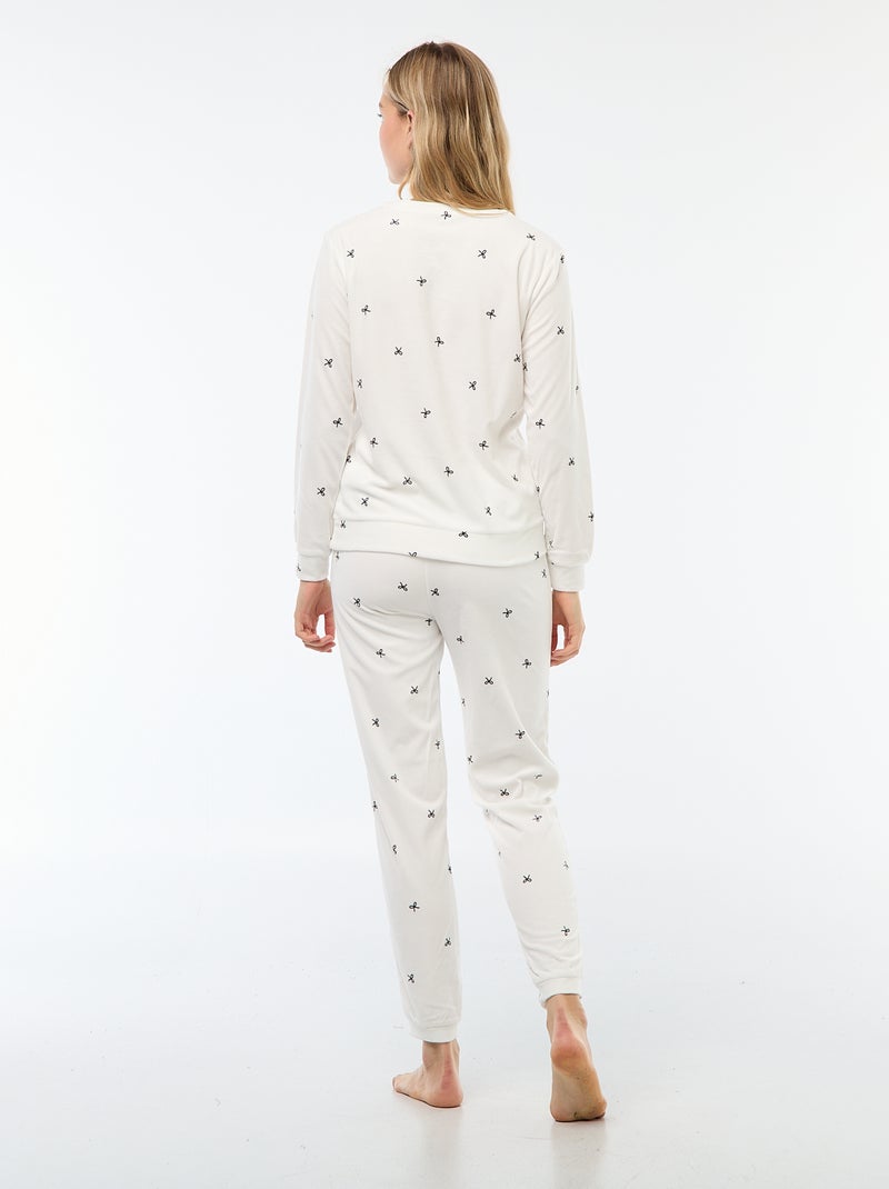 Completo pigiama lungo in pile t-shirt + pantaloni - 2 pezzi Bianco - Kiabi