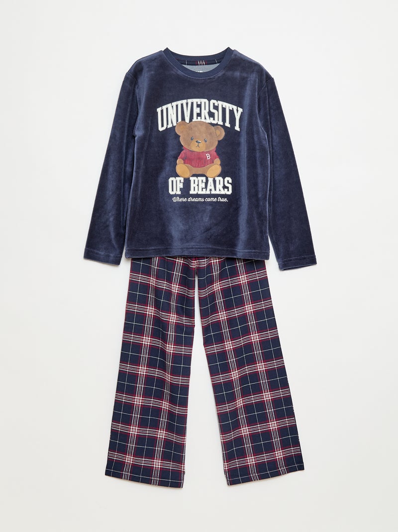 Completo pigiama lungo in pile t-shirt + pantaloni - 2 pezzi Blu - Kiabi