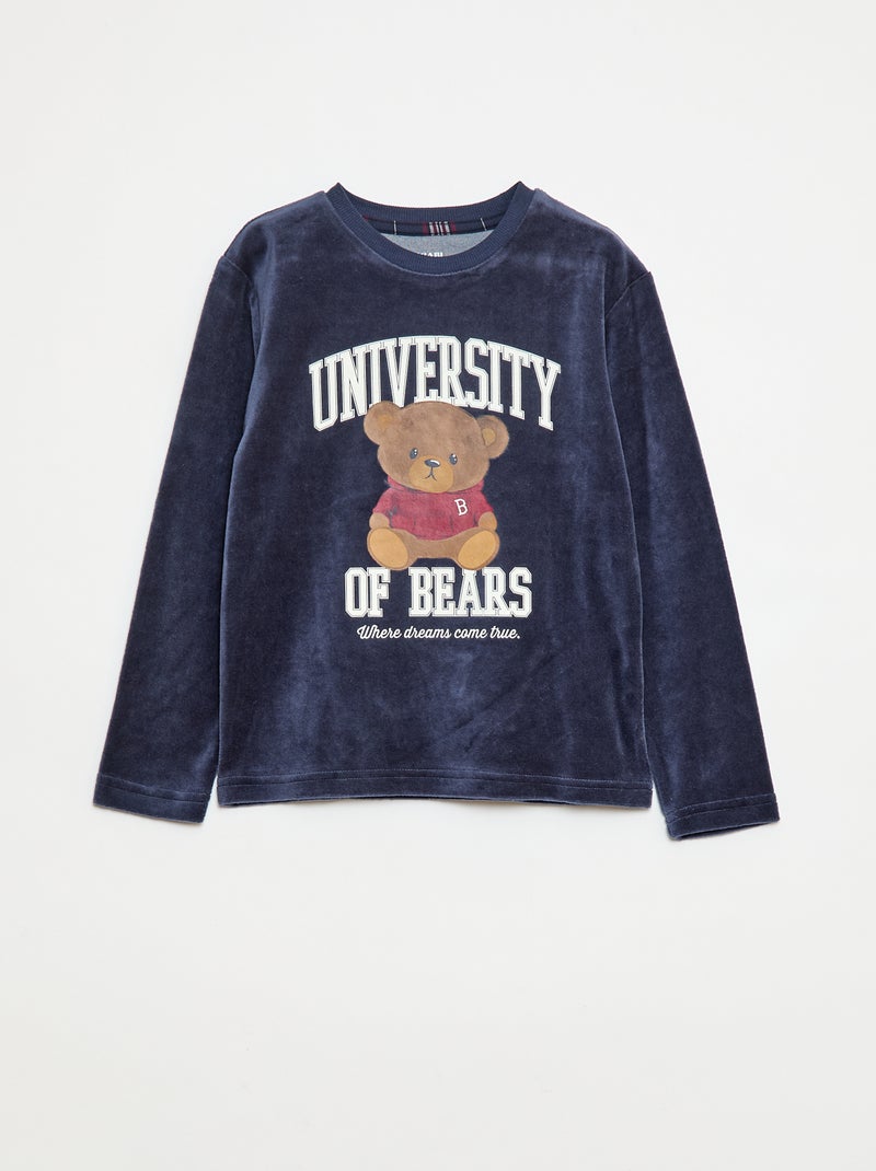 Completo pigiama lungo in pile t-shirt + pantaloni - 2 pezzi Blu - Kiabi