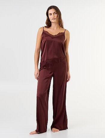 Completo pigiama lungo in raso top + pantaloni - 2 pezzi