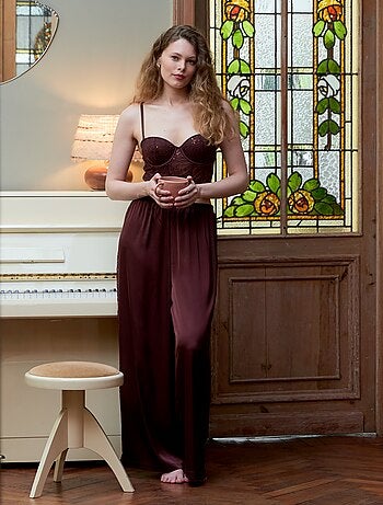 Completo pigiama lungo in raso top + pantaloni - 2 pezzi