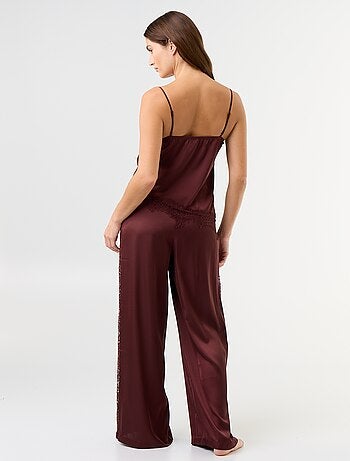 Completo pigiama lungo in raso top + pantaloni - 2 pezzi