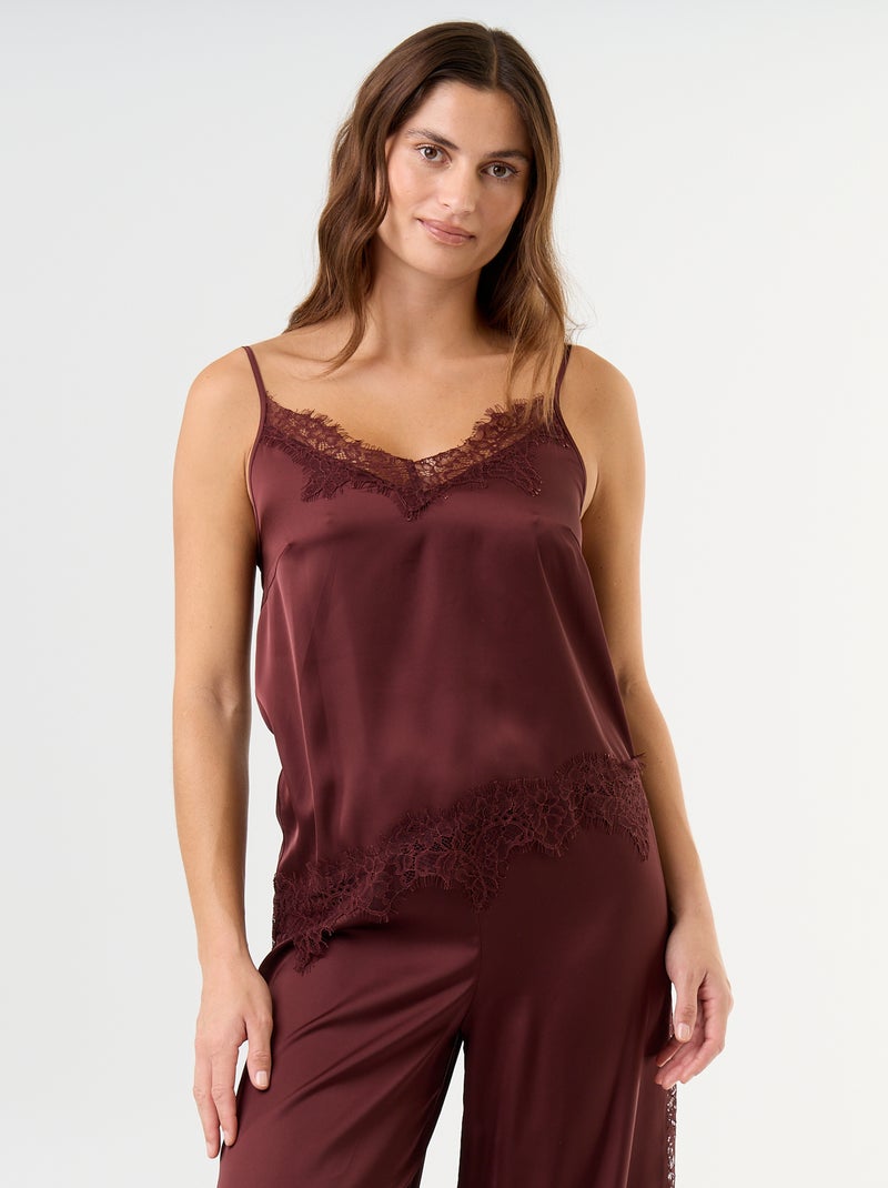 Completo pigiama lungo in raso top + pantaloni - 2 pezzi Marrone - Kiabi