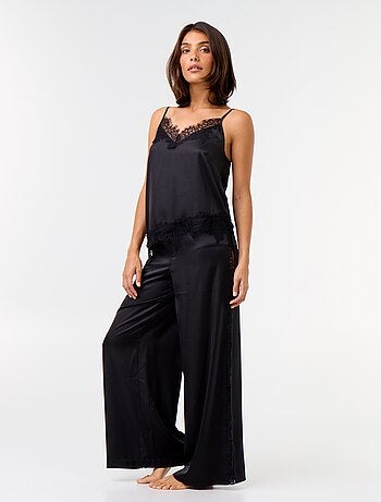 Completo pigiama lungo in raso top + pantaloni - 2 pezzi