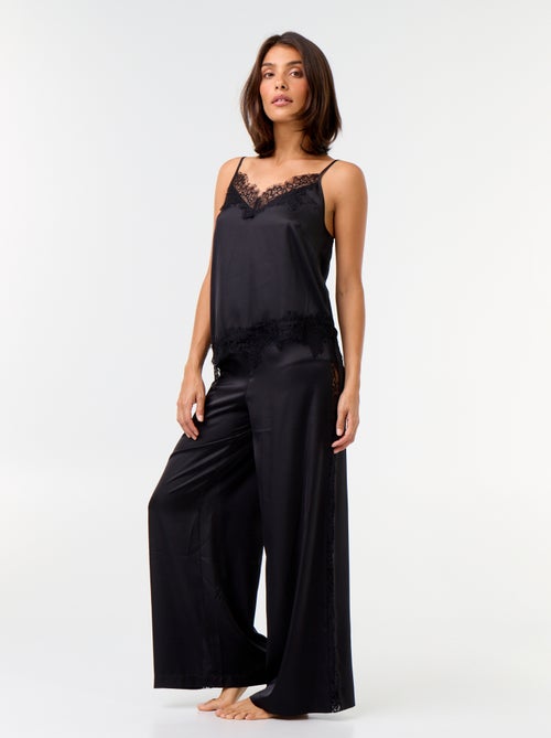 Completo pigiama lungo in raso top + pantaloni - 2 pezzi - Kiabi