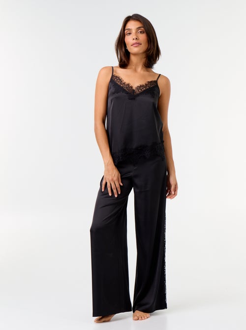 Completo pigiama lungo in raso top + pantaloni - 2 pezzi - Kiabi