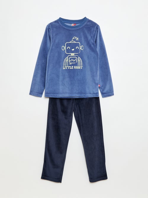 Completo pigiama lungo in velluto t-shirt + pantaloni - 2 pezzi - Kiabi