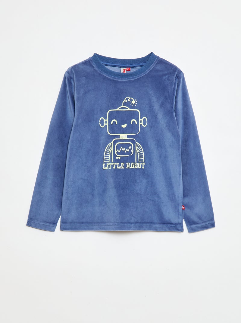 Completo pigiama lungo in velluto t-shirt + pantaloni - 2 pezzi Blu - Kiabi