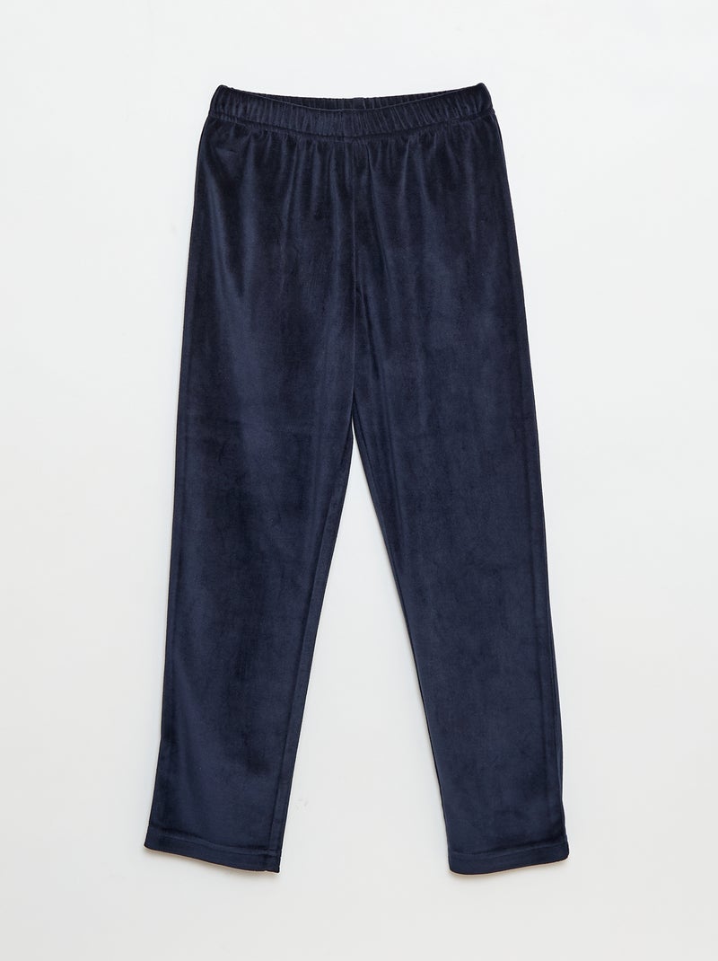 Completo pigiama lungo in velluto t-shirt + pantaloni - 2 pezzi Blu - Kiabi