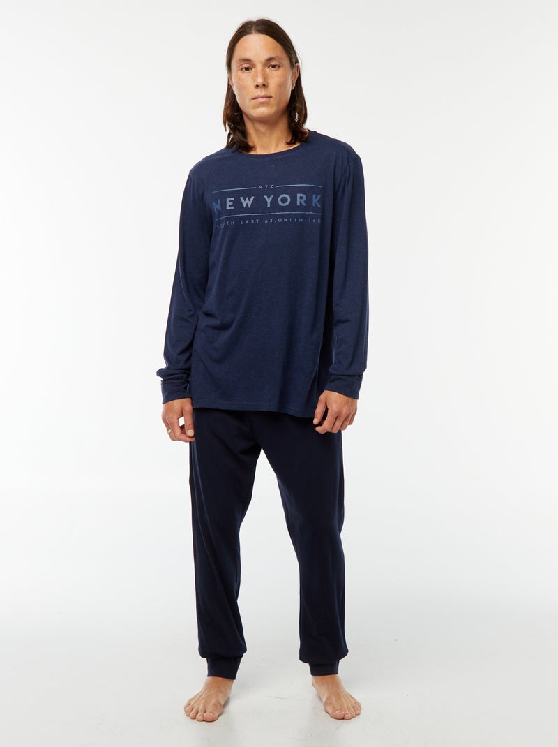 Completo pigiama lungo t-shirt + pantaloni - 2 pezzi Blu - Kiabi