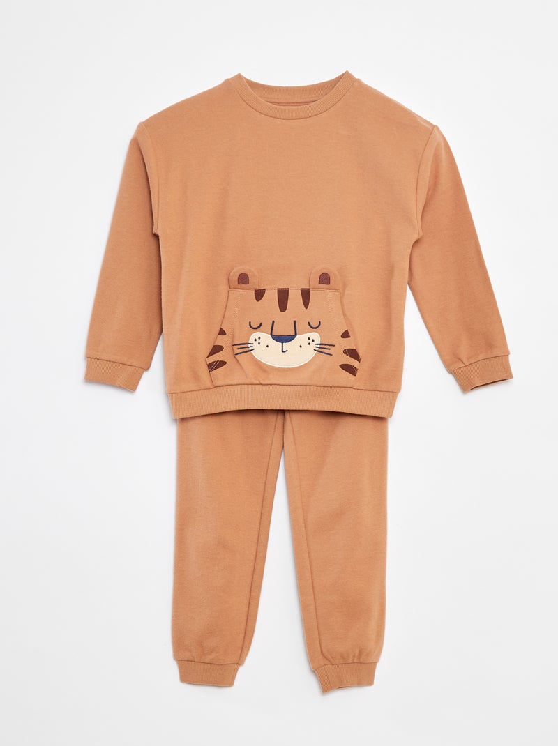 Completo pigiama lungo t-shirt + pantaloni - 2 pezzi Marrone - Kiabi