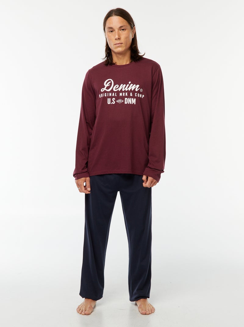 Completo pigiama lungo t-shirt + pantaloni - 2 pezzi Rosso - Kiabi