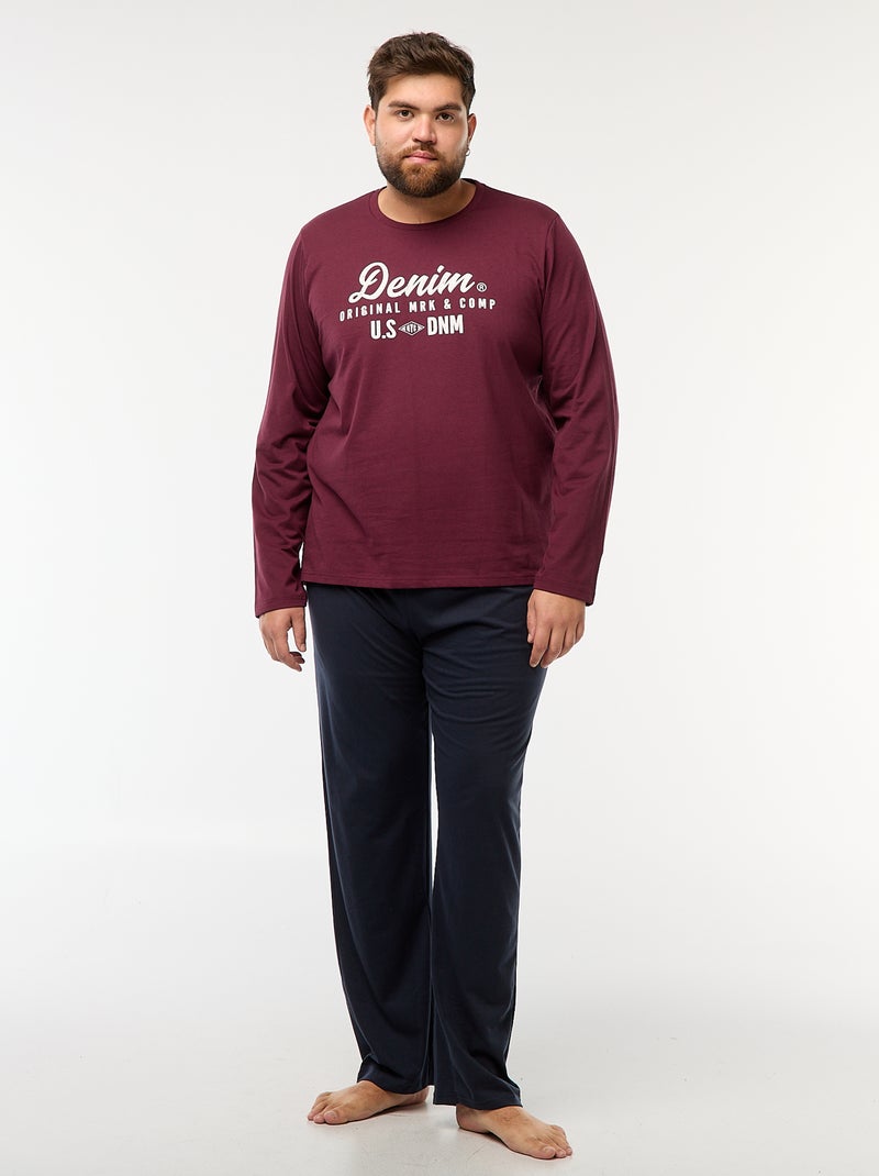 Completo pigiama lungo t-shirt + pantaloni - 2 pezzi Rosso - Kiabi