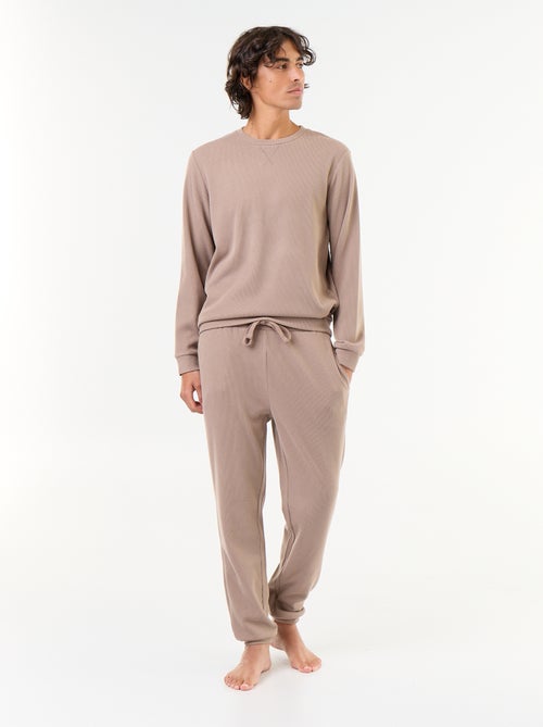 Completo pigiama lungo t-shirt + pantaloni a nido d'ape - 2 pezzi - Kiabi