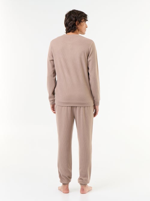 Completo pigiama lungo t-shirt + pantaloni a nido d'ape - 2 pezzi - Kiabi