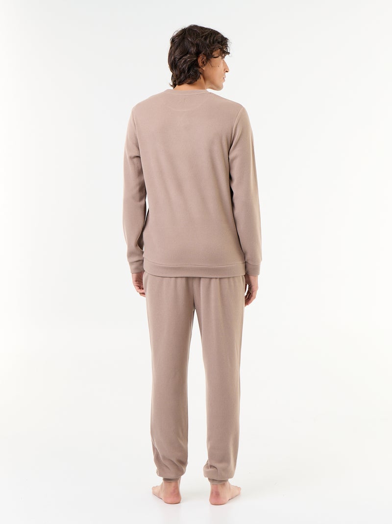 Completo pigiama lungo t-shirt + pantaloni a nido d'ape - 2 pezzi Beige - Kiabi
