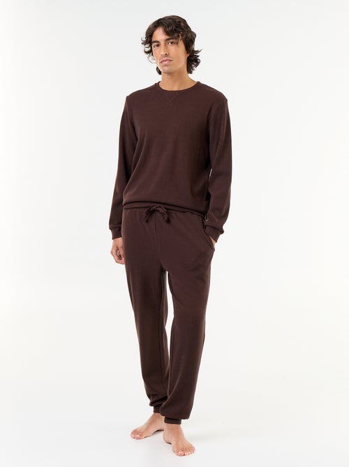 Completo pigiama lungo t-shirt + pantaloni a nido d'ape - 2 pezzi - Kiabi