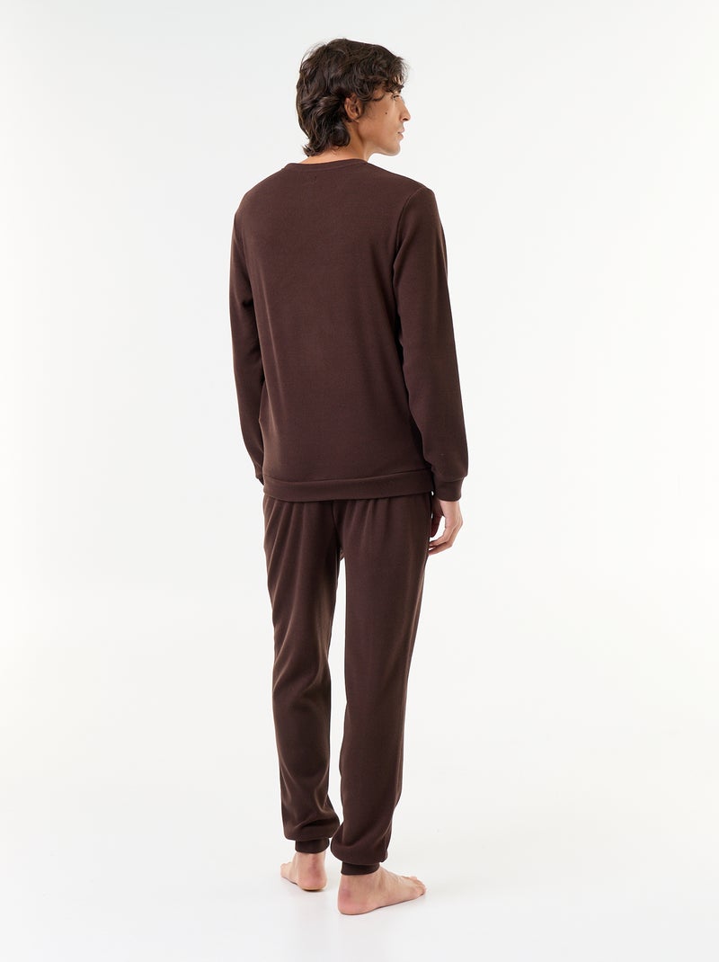 Completo pigiama lungo t-shirt + pantaloni a nido d'ape - 2 pezzi Marrone - Kiabi