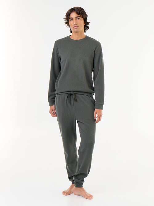 Completo pigiama lungo t-shirt + pantaloni a nido d'ape - 2 pezzi - Kiabi
