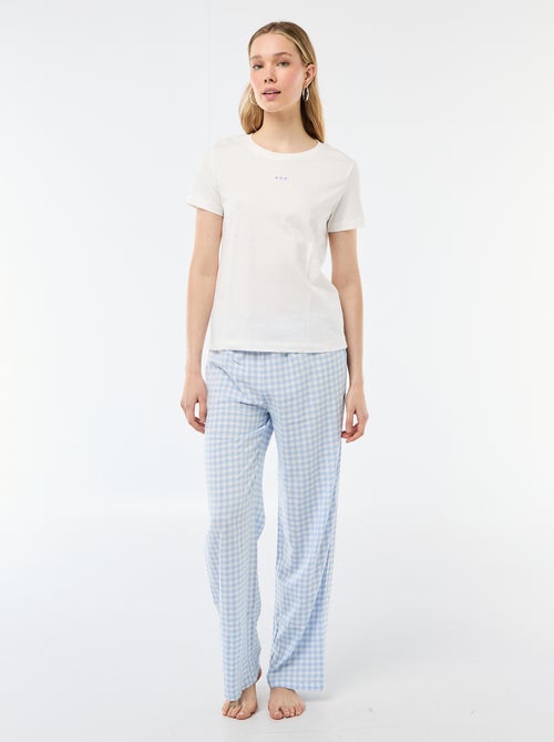 Completo pigiama lungo t-shirt + pantaloni a quadri - 2 pezzi - Kiabi