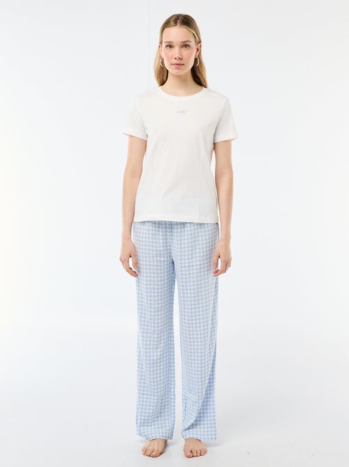 Completo pigiama lungo t-shirt + pantaloni a quadri - 2 pezzi - Kiabi